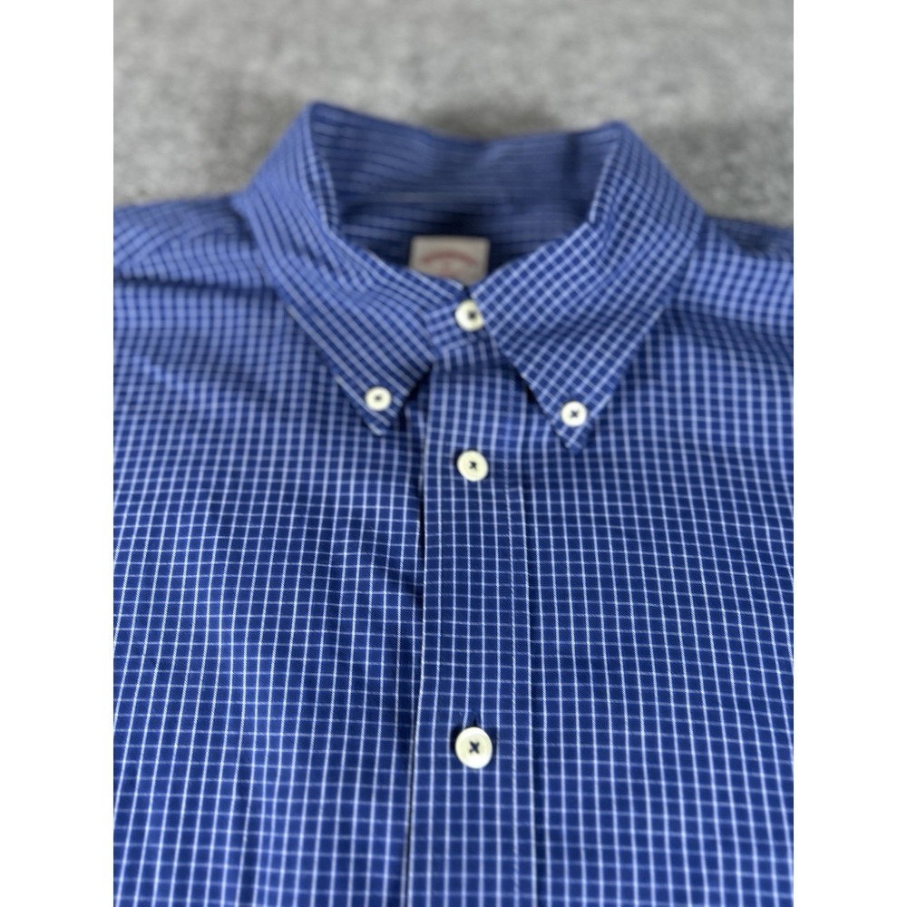 Brooks Brothers 346 Shirt Mens XL Blue Check Button Down Long Sleeve Casual - Picture 2 of 8
